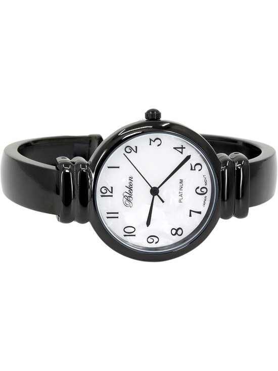 Women\'s White Black Analog Quartz Metal hinged Bangle Pearl Cuff Bracelet Watch main image 6